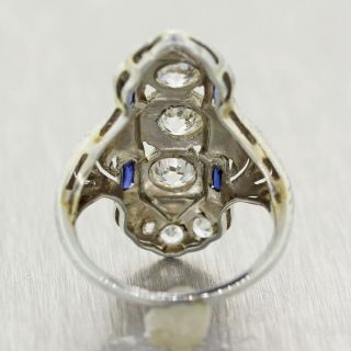 1930 ' s Antique Art Deco 18k White Gold 1.  27ctw Diamond & Sapphire Filigree Ring 3