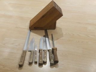 Vintage Chicago Cutlery Knife Set Wood Handle 61s 102s Bt7 Bt10 Rbios 41s See De