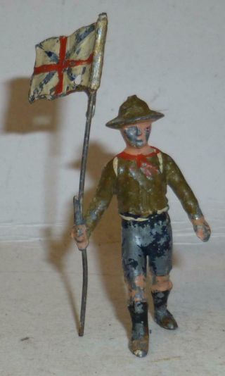 Rare Renvoize Vintage Lead Pre Ww1 Boy Scout Walking With Flag - 1910