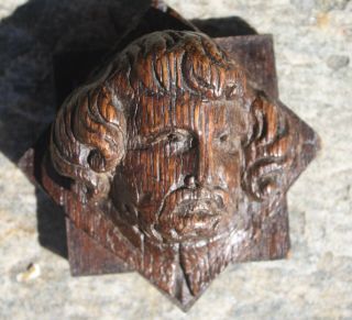 17th Century CARVED OAK HEADS,  Gothic Medieval Carving c.  1660 2