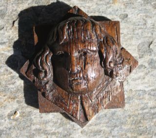 17th Century CARVED OAK HEADS,  Gothic Medieval Carving c.  1660 3