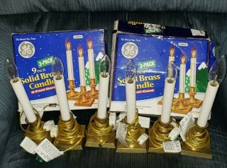 Vintage Set Of 6 Ge 9 " Solid Brass Candles Lights On/off Windows Electric Xmas