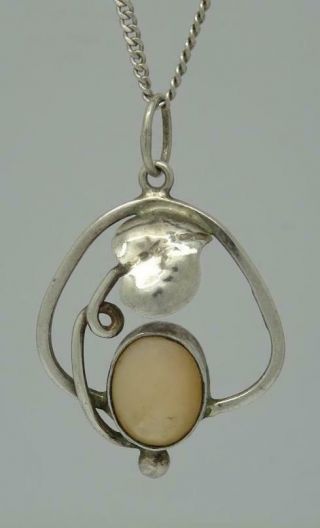 Antique Arts & Crafts Mop Silver Pendant Lavalier Necklace C1910
