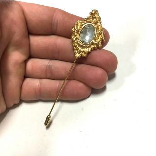 Stunning Vtg Richelieu Baroque Rhinestone Stick Hat Pin Brooch Gold Hh219d
