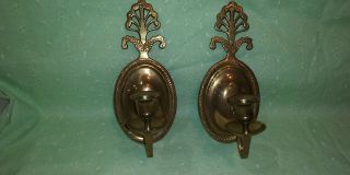 Vintage Solid Brass Candle Holder Pair Single Arm Wall Mount Sconces