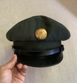 Vintage Us Army Green Dress Uniform Visor Cap Hat Size 6 7/8 -