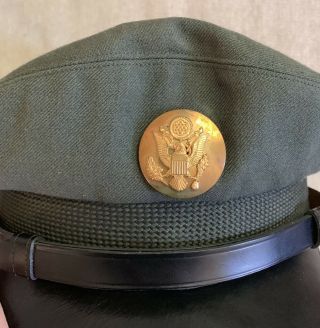 Vintage US Army Green Dress Uniform Visor Cap Hat Size 6 7/8 - 2