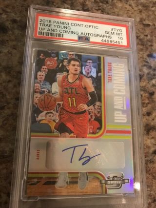 2018 Contenders Optic Trae Young Up And Coming Rc Auto /99 Psa 10 