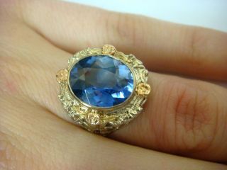 Antique,  14k Multi - Color Gold,  Filigree Design Ladies Ring With Blue Corundum