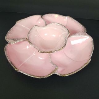 California Orig Usa Vintage Pottery Lazy Susan Chip Dip Snack Set Pink
