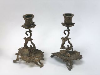 Antique French Victorian Candle Holders Unique Rare Bronze Rococo Candleholders