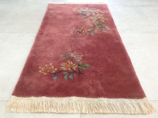 Vintage Art Deco Chinese Rug Approx.  2 X 4 Feet Rose Salmon Pink 24 " X48 "