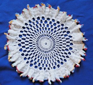 Sweet And Simple Vintage Hand Crocheted Doily Variegated Edging 12 1/2 Inch