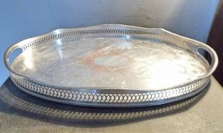 Vintage Sheffield Silver Plated Serpentine Gallery Tray Cut In Handles Dome Feet