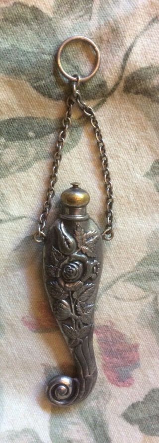 Antique Silver Repousse Vinaigrette Chatelaine Perfume Scent Bottle Pendant