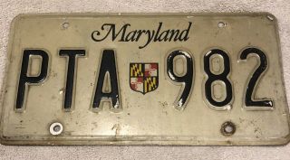 Vintage Maryland State Usa License Plate Tag Pta982 Shield Crest Md Pta - 982