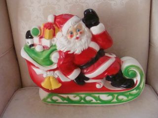 Vintage 1970 Empire Plastics Blow Mold Santa Claus On Sleigh
