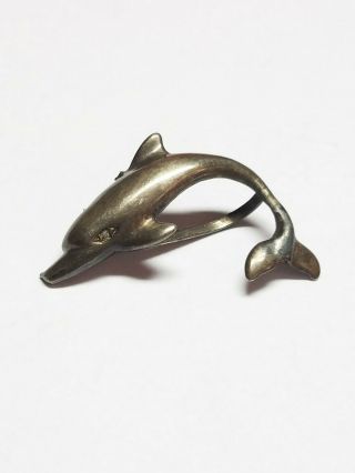 Vintage Sterling Silver Dolphin Pendant With Diamond Chip Eye