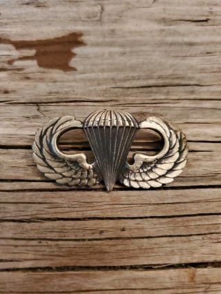 Antique Ww2 Us Airborne Paratrooper Jump Wings Sterling Pin Back Wwii Silver Nr