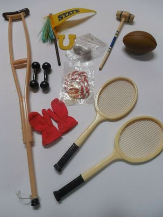 Vintage Barbie/skipper/ken Sports Equipment,  Some Htf,  Exc.  - Nm/c,  2 Cello Items