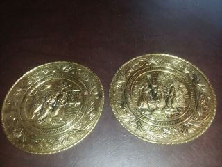 Vintage Decorative Brass Plate Wall Hanging Made In England,  Dutch Theme