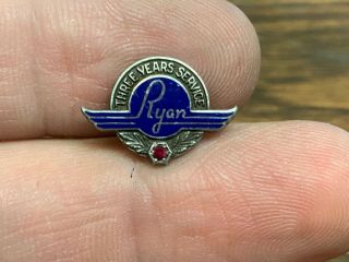 Ryan Airlines Vintage Very Rare Sterling Silver Ruby 3 Years Service Award Pin.