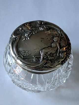 Antique F&b Sterling Cut Crystal Dresser Vanity Jar
