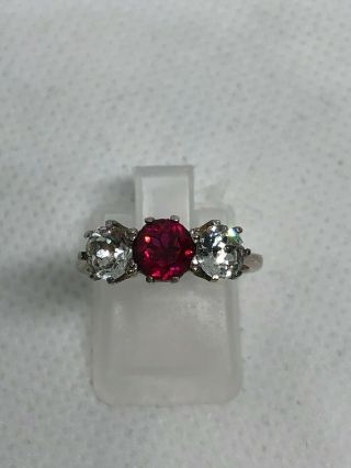 Vintage 9ct Gold And Silver Red And White Stone Ring Size M 2.  1 Grams
