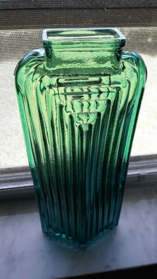 Art Nouveau Green Glass Vase Antique.