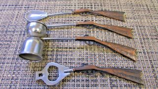 Vintage 4 Piece Bar Set Double Jigger Spoon Can Opener Rifle Gun Western Copper