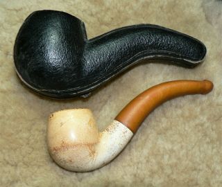 Antique Meerschaum Tobacco Pipe With Case.  Good Solid.