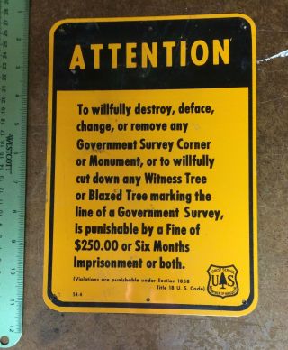Vintage Metal U S Forest Service Usfs Sign Advertising Smokey Bear Park Property