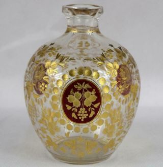 Antique Moser Glass Bottle Decanter Mid 1850s Gold Gilded Hand Etched Cut Glass
