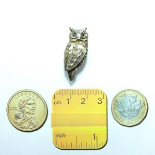 Cutest Vintage Silver Owl Brooch Sapphire Blue Paste Eyes Owl Silver Brooch