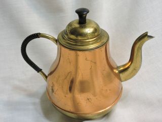 Vintage Holland Copper & Brass Teapot Kettle Wrapped Handle 6 3/4 "