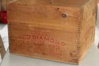 Antique red diamond explosives wood box,  crate austin powder co.  cleveland ohio 2