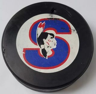 Springfield Indians Ahl Inglasco Hockey Puck Hole Thru It Viceroy Canada Vintage