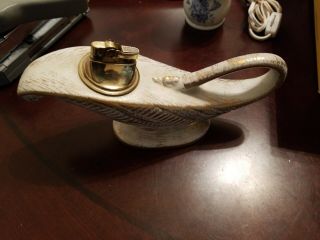 Vintage Royal Haeger Ceramic Table Lighter Aladdins Lamp Gold Tweed Porcelain