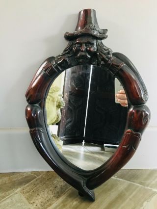 Rare 19th Century Carved Welsh Witches Witchcraft Mirror Folk Art