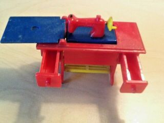 Vintage 1940 - 50s Dollhouse Furniture Red Blue Yellow Sewing Machine Renwal 89