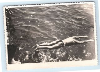 Vintage Photo Shirtless Man Jump Dive Fly Beach Guy Motion Abstract Gay Sexy M02