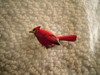 Vintage Carved Wood Painted Bird Pin Brooch Red Cardinal On Branch