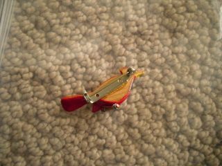 Vintage Carved Wood Painted Bird Pin Brooch Red Cardinal on branch 2