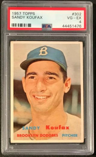 1957 Topps Sandy Koufax Psa 4 Vg - Ex 302.  Centering Dodgers Baseball Card
