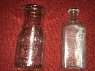 2 Vintage Bottles,  Metzgers Baby Milk & Roseine Complexion,  Mrs Cora Miller