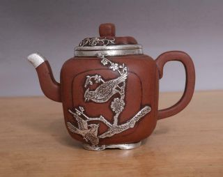 Shi Dabin Signed Old Chinese Handmade Yixing Zisha Silvering Teapot