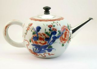 C1710,  Antique 18thc Qing Kangxi Chinese Imari Tea Pot,  Georgian Silver Mounts