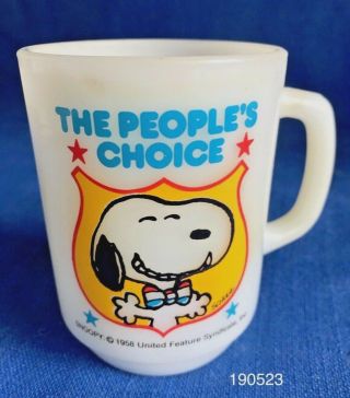 Vintage 1980 Anchor Hocking Fire King Snoopy For President Mug Cup 4 Peanuts Vg