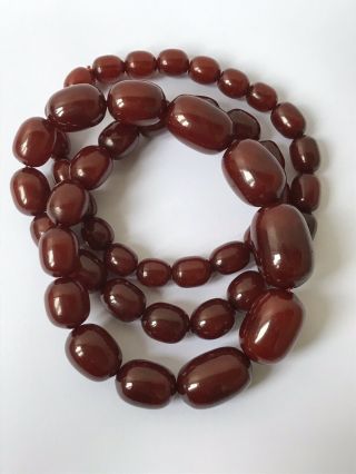 Long 101g Vintage Antique Bakelite Cherry Amber Bead Necklace 80cm