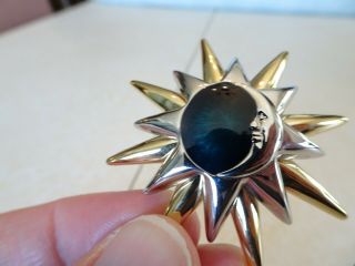 Vintage Liz Claiborne Crescent Sun Moon Star Pin Brooch Celestial Blue Silver Go